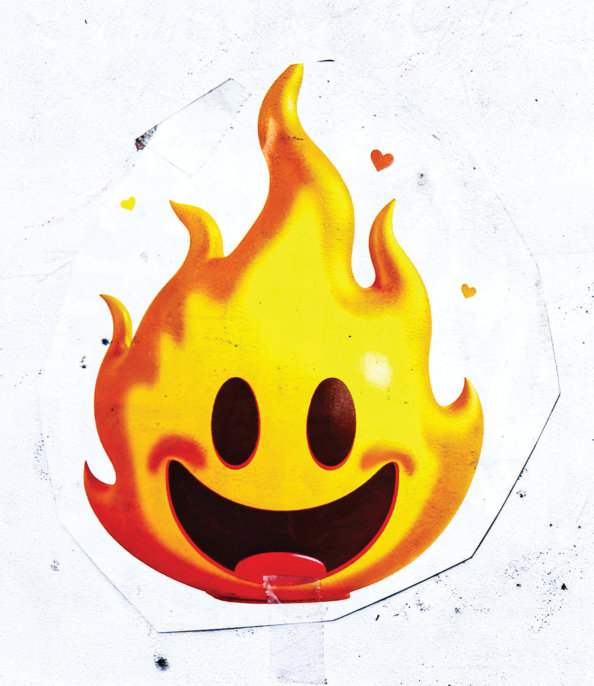 A smiling flame sticker